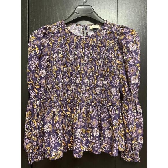 Universal Thread XXL Boho Floral Smocked Blouse Purple Long Sleeve - Picture 3 of 8